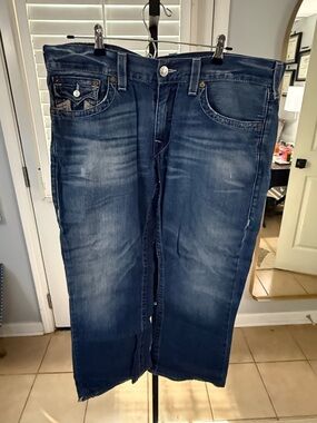 MEK Men's Distressed Dark Blue Denim Jeans